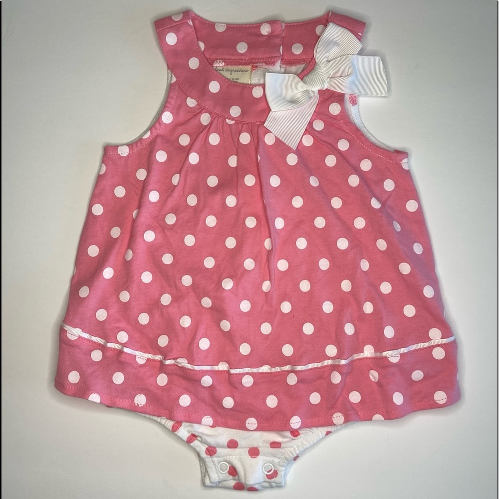 First Impression Pink & White Polka dot Dress 6-9M